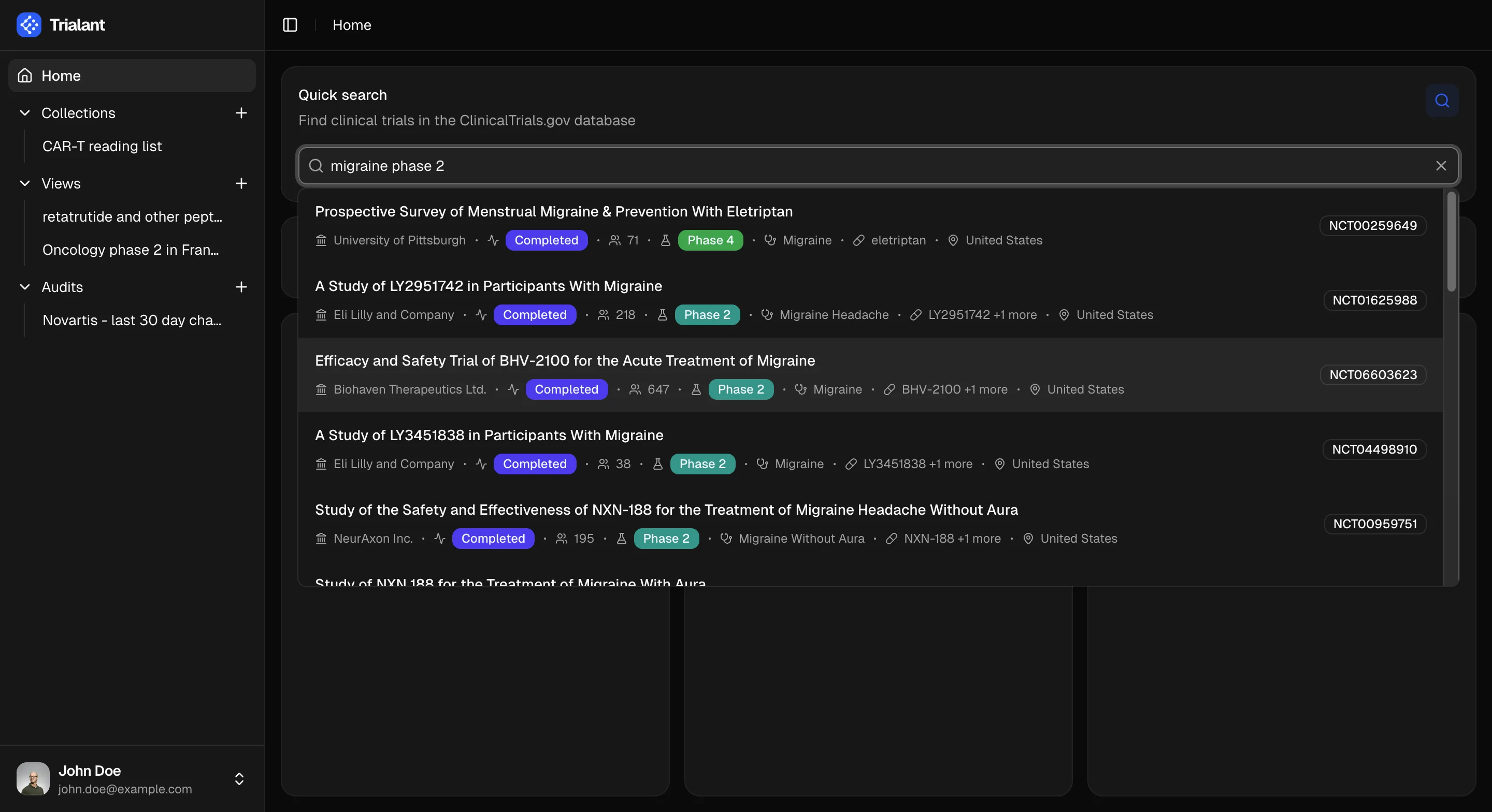 Search feature screenshot